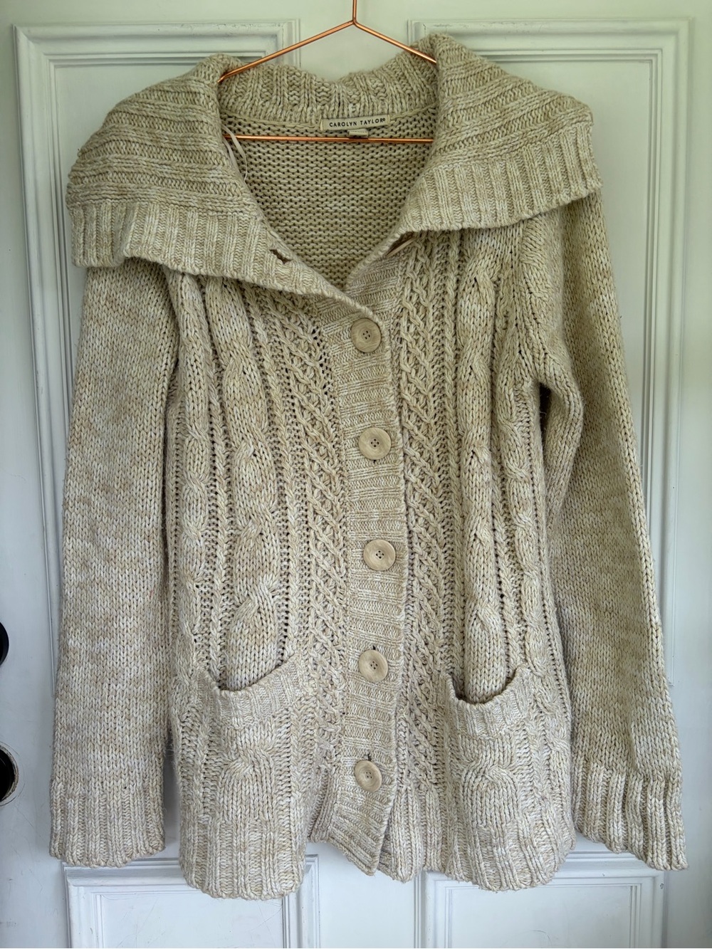 Carolyn Taylor Cream Cable Knit Button Front Cardigan